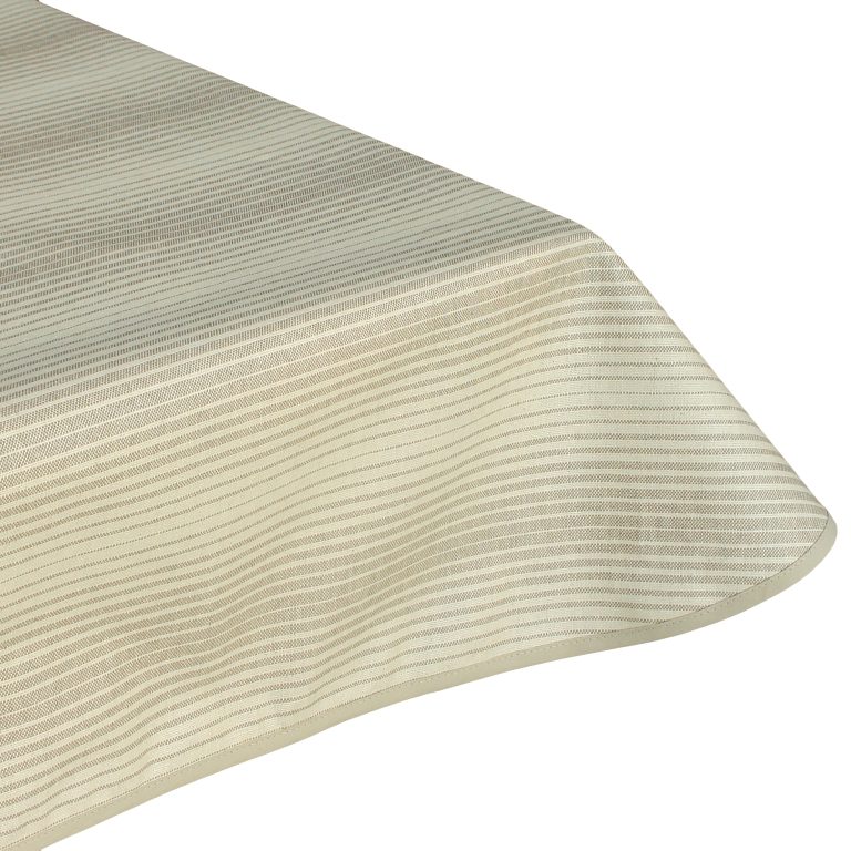 Contour Taupe Stripe Acrylic Coated Tablecloth with Teflon & Edge Binding Finish