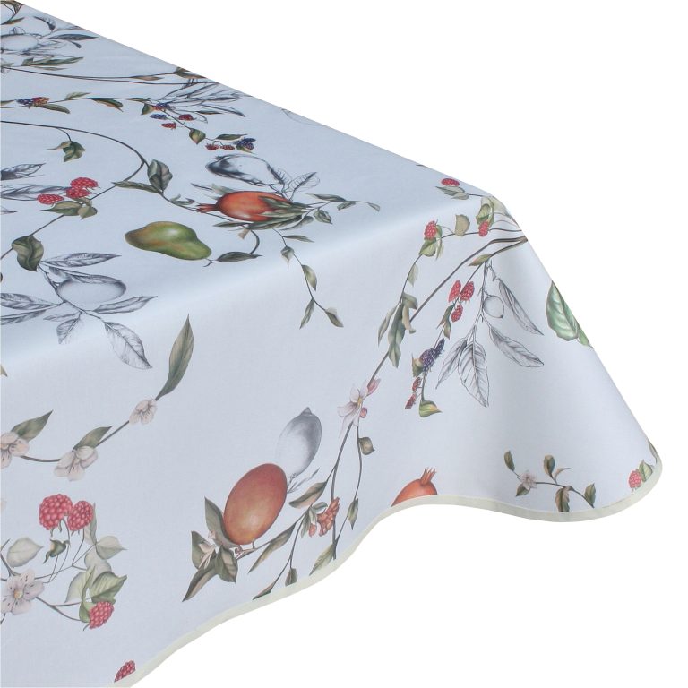 Edge Binding finish Orchard White Wipe Clean Acrylic Tablecloth with Teflon