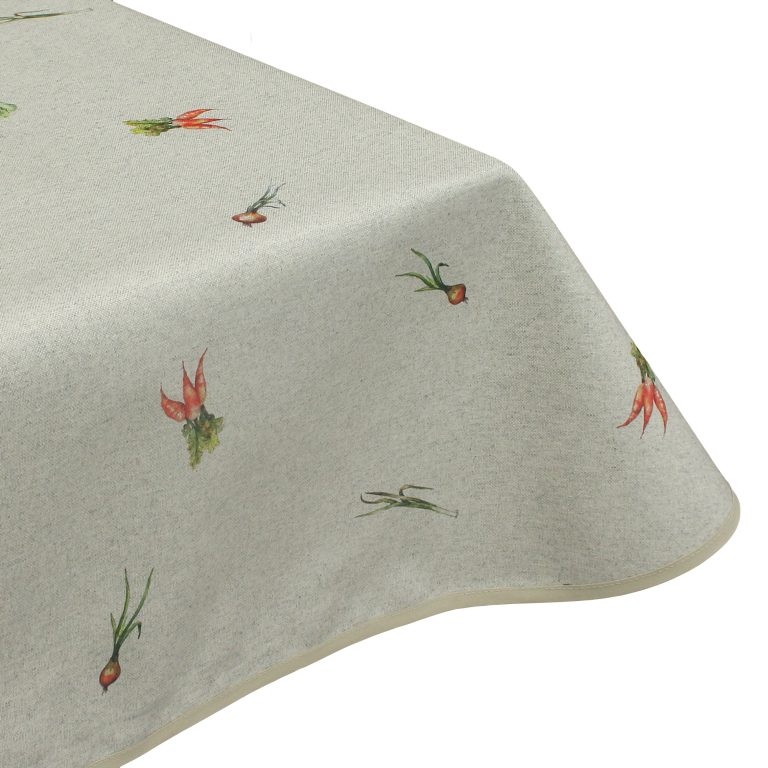 Edge binding finish Rustic Root Linen Acrylic Coated Tablecloth with Teflon