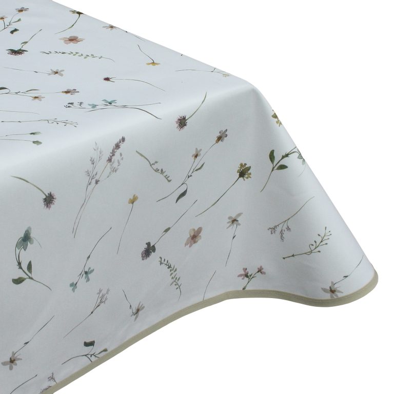 Edge binding finish Blossom Drift Wipe Clean Acrylic Tablecloth with Teflon