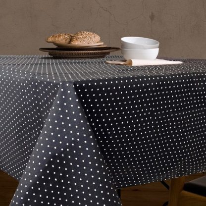 Black Polka Dots Acrylic Coated Tablecloth with Teflon - Image 3