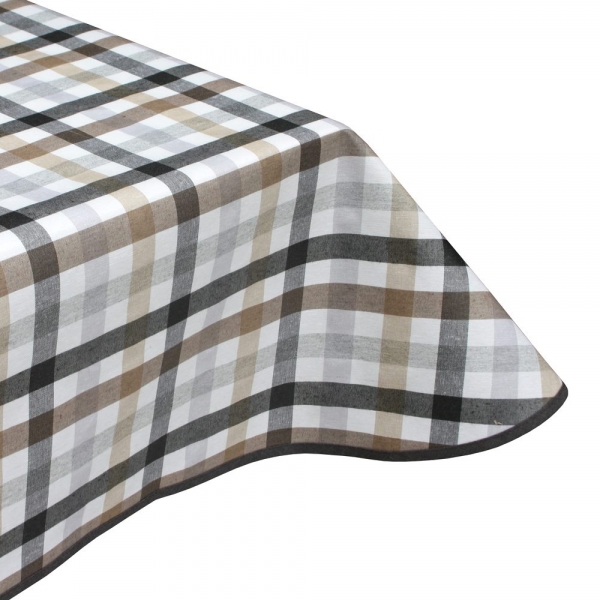 Brown check teflon wipe clean tablecloth