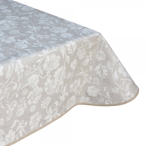 Emma white wipe clean acrylic coated tablecloth with Teflon