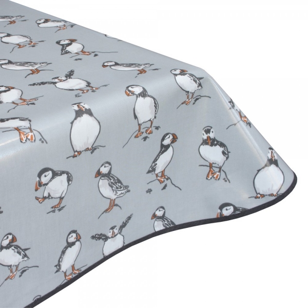 puffins grey oilcloth pvc tablecloth