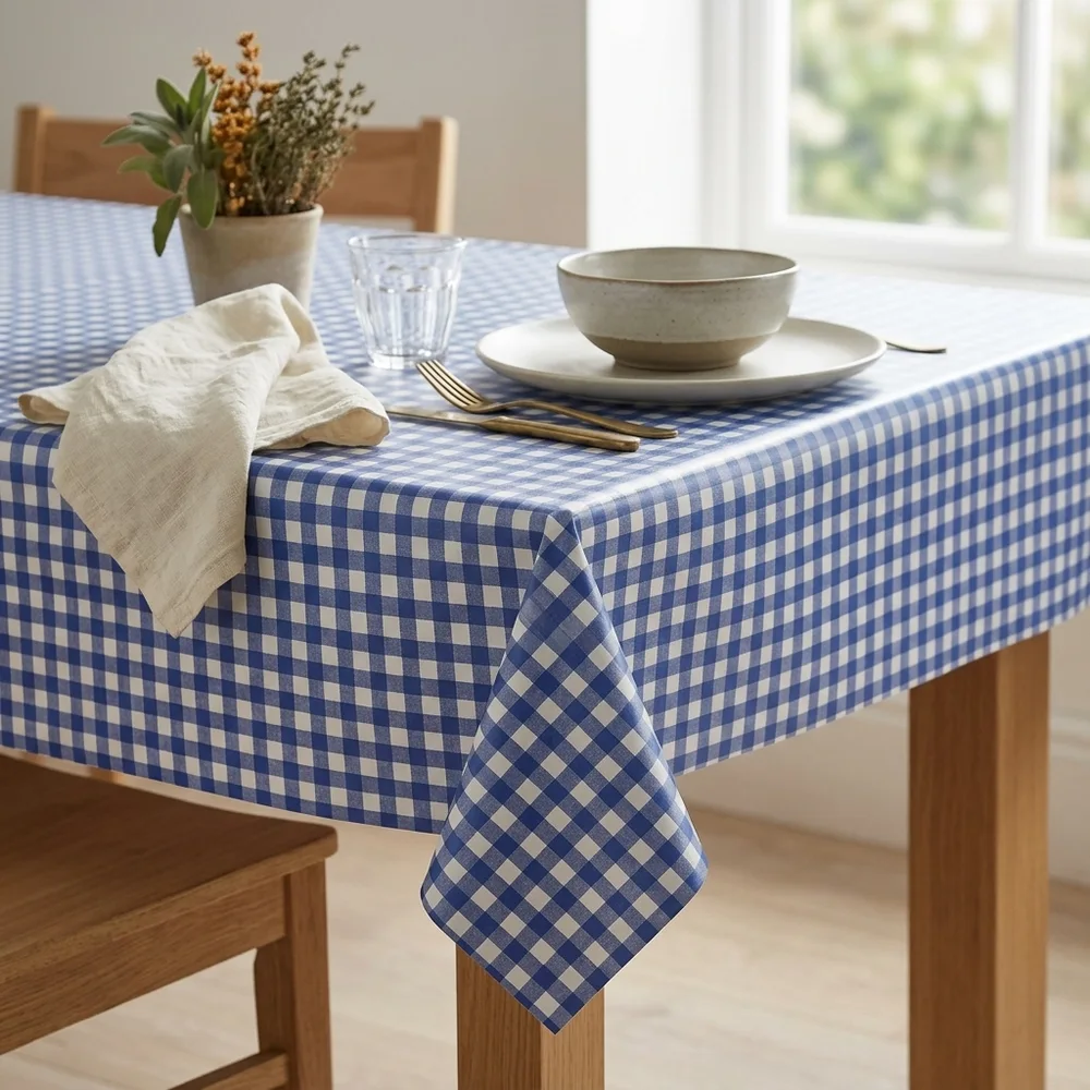 Blue Gingham Wipeable Vinyl Tablecloth - Image 2