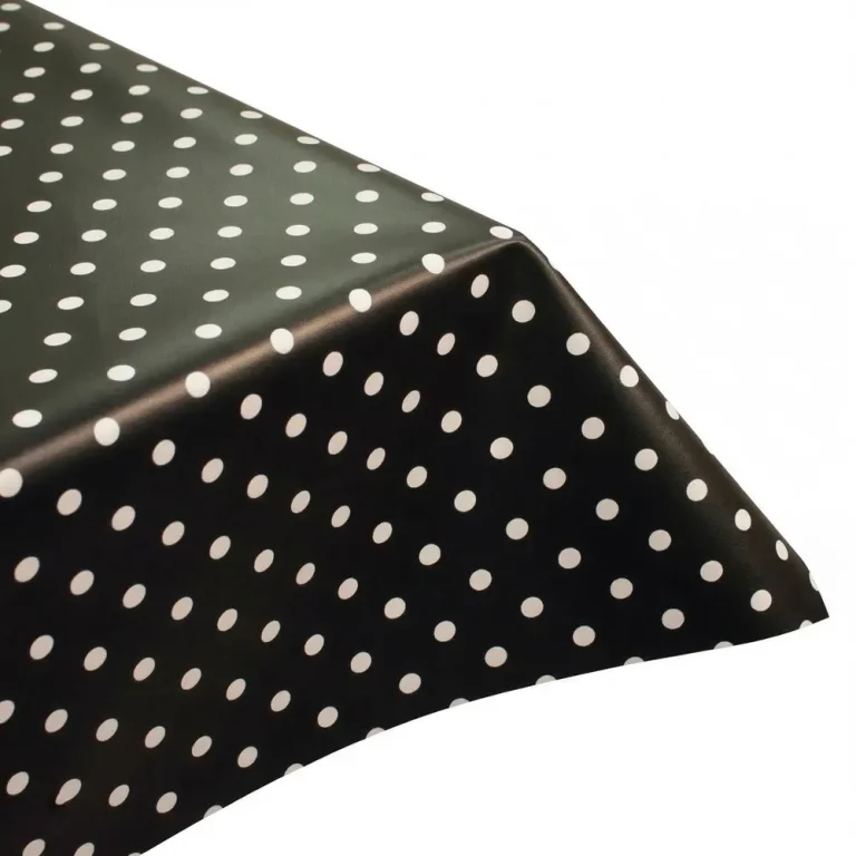 Black Polka Vinyl PVC Tablecloth