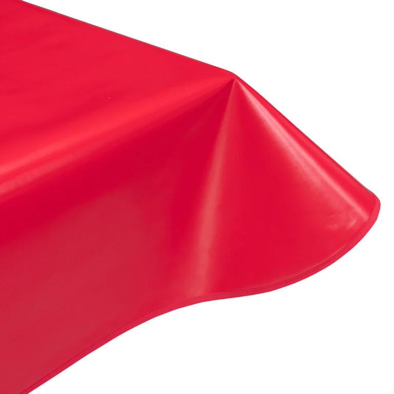 Post box red plain vinyl tablecloths with edge binding