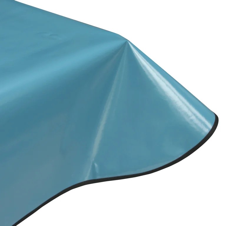 Air force blue plain vinyl tablecloth with binding
